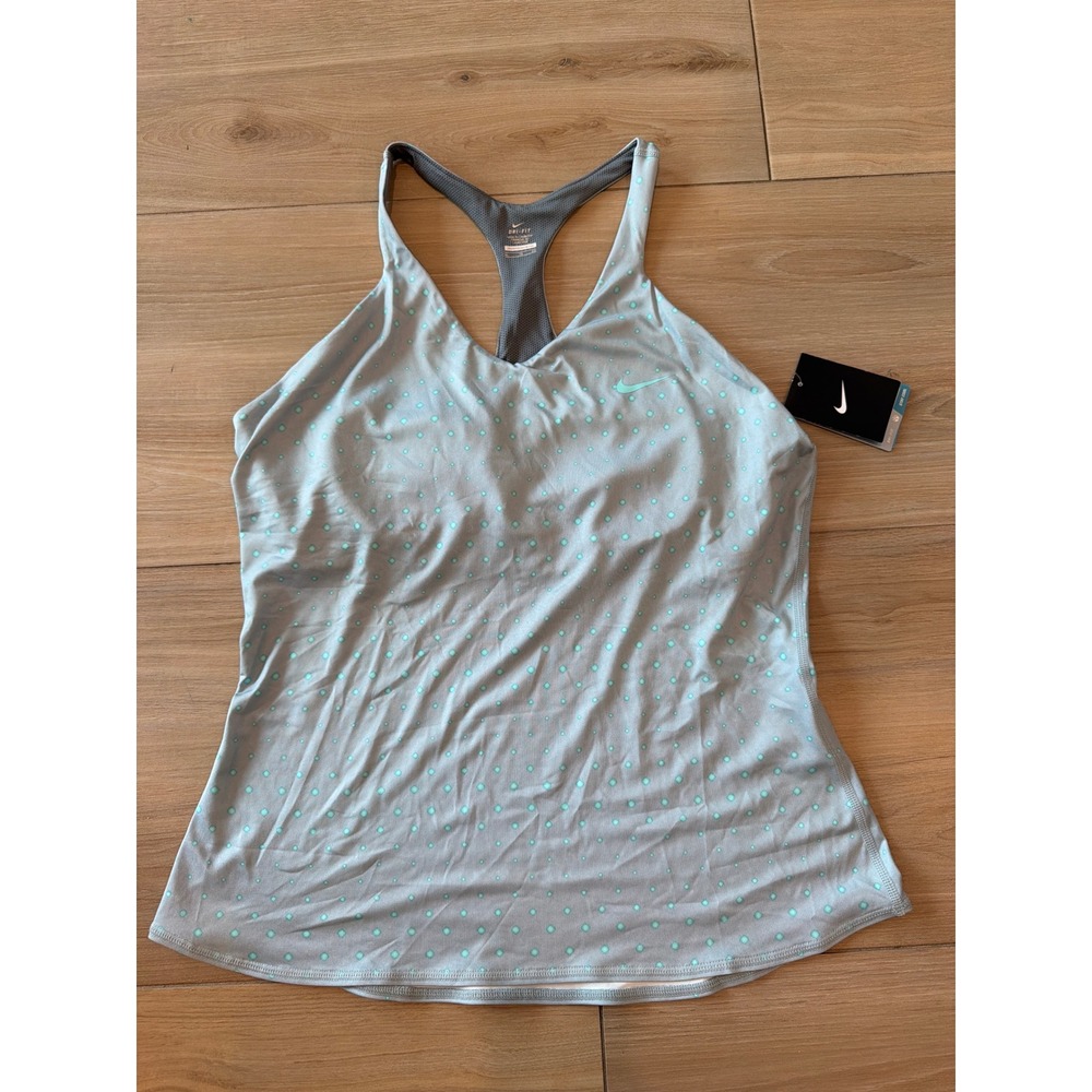 Nike Dri-FIT Womens XL Tank Top Built-in Bra Racerback Blue Polka Dot Training.